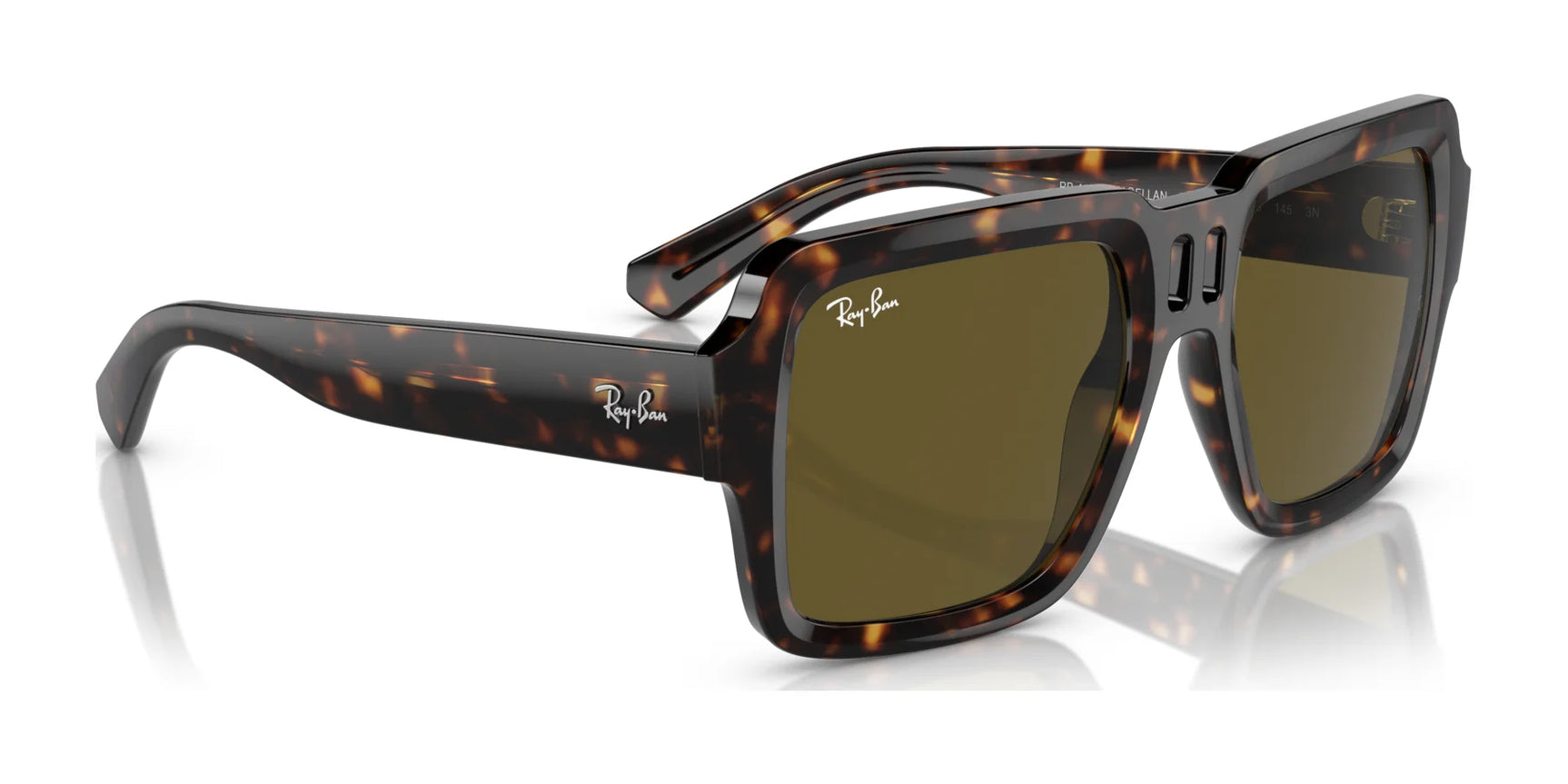 Check out the Ray-Ban MAGELLAN RB4408 Sunglasses in tortoiseshell, size 54. Made from bio-based acetate, they feature green UV-protective lenses and the brand logo elegantly embossed on the arms.