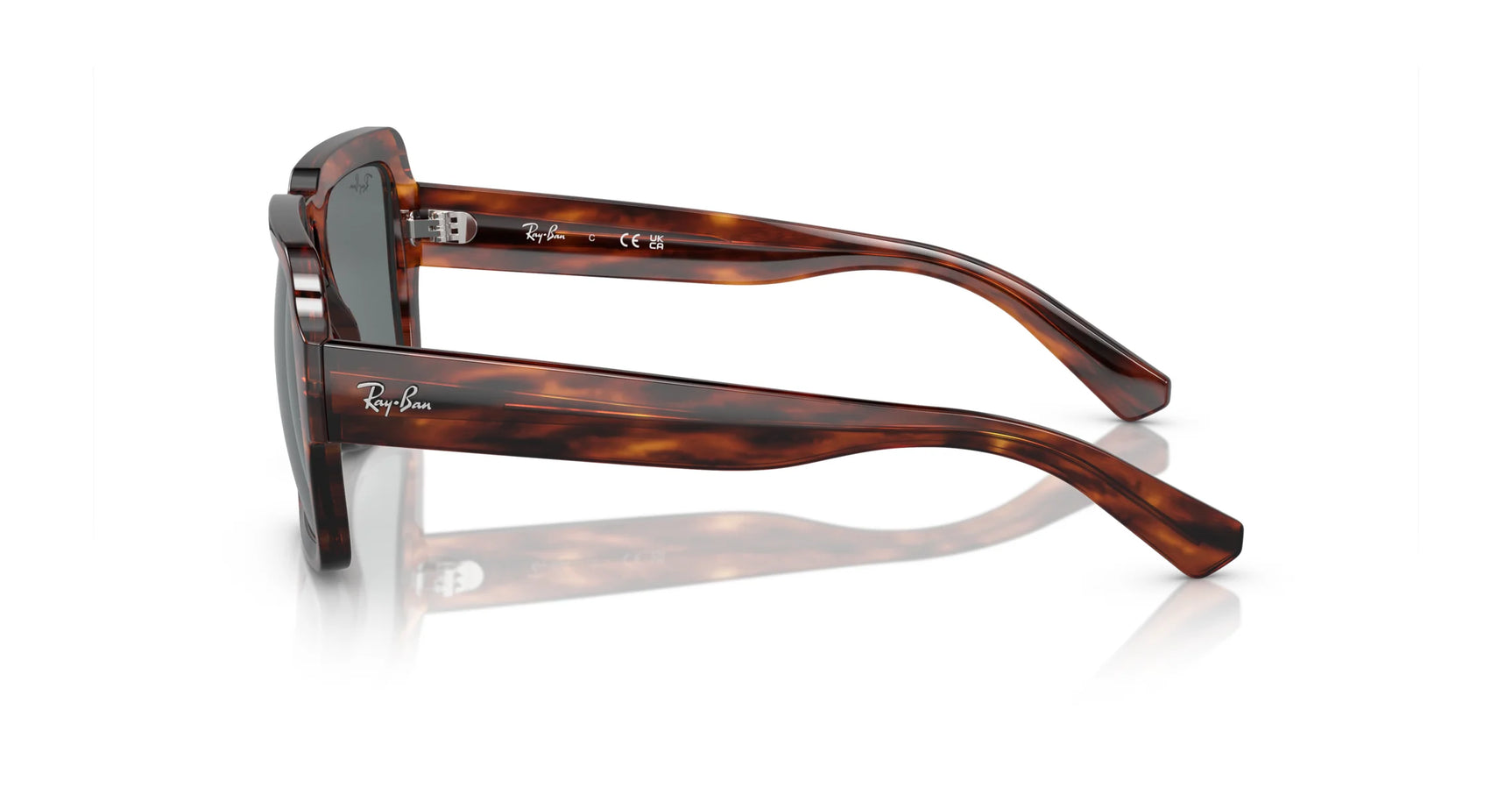 Ray-Ban MAGELLAN RB4408 Sunglasses in tortoiseshell with dark lenses and logo on the temples, made from bio-based acetate. These size 54 shades provide stylish UV protection and are shown from a side angle.