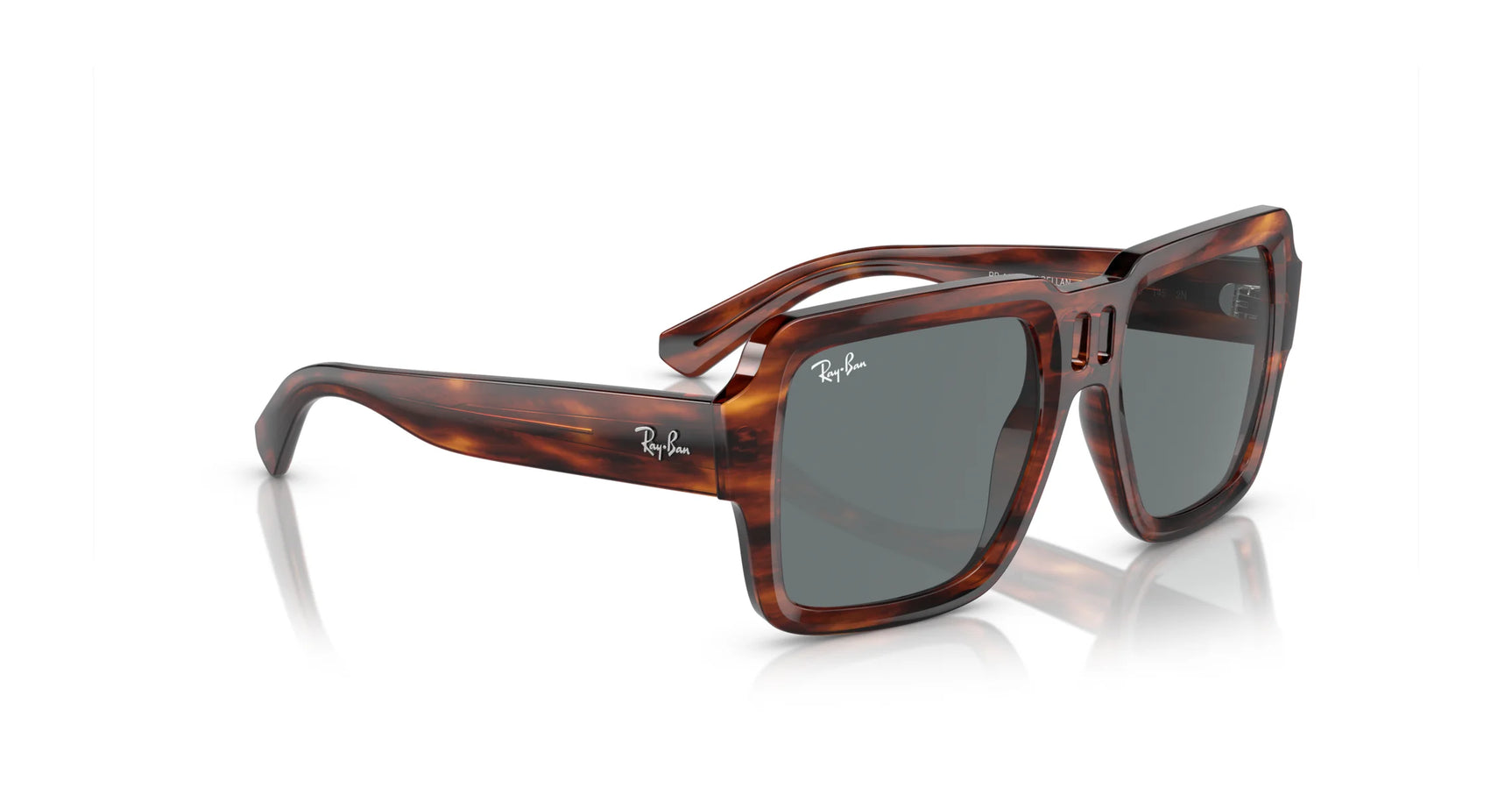 Ray-Ban MAGELLAN RB4408 sunglasses, featuring oversized tortoiseshell frames made from bio-based acetate, come with dark lenses and UV protection, displayed on a white background.