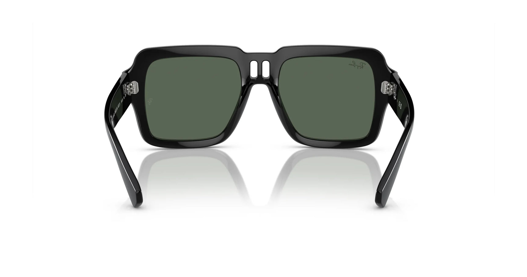 The Ray-Ban MAGELLAN RB4408 sunglasses feature square black frames made of bio-based acetate and dark lenses that offer UV protection; they slightly reflect on a white surface when viewed from the front.