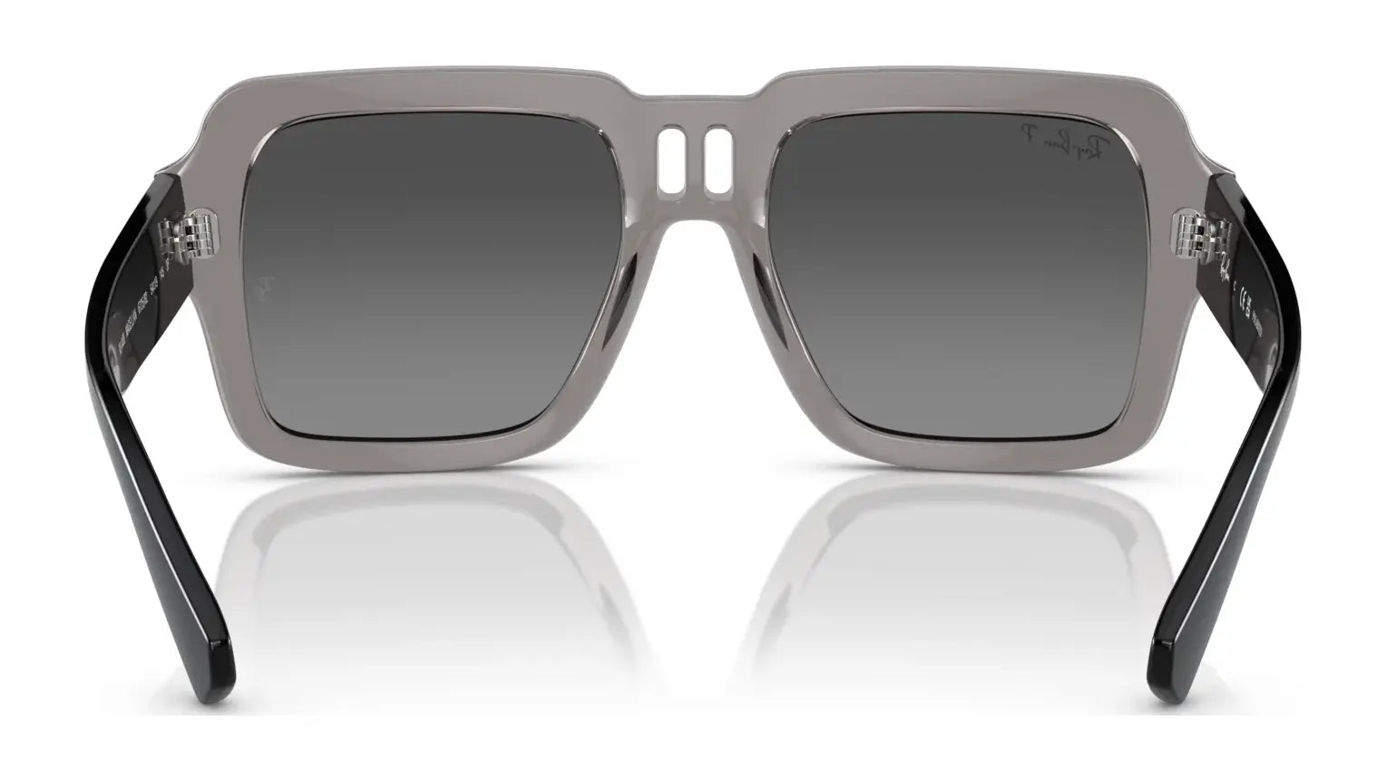 The Ray-Ban MAGELLAN RB4408 sunglasses feature square frames, gray lenses, and sleek black arms made from bio-based acetate for optimal UV protection and a stylish look.