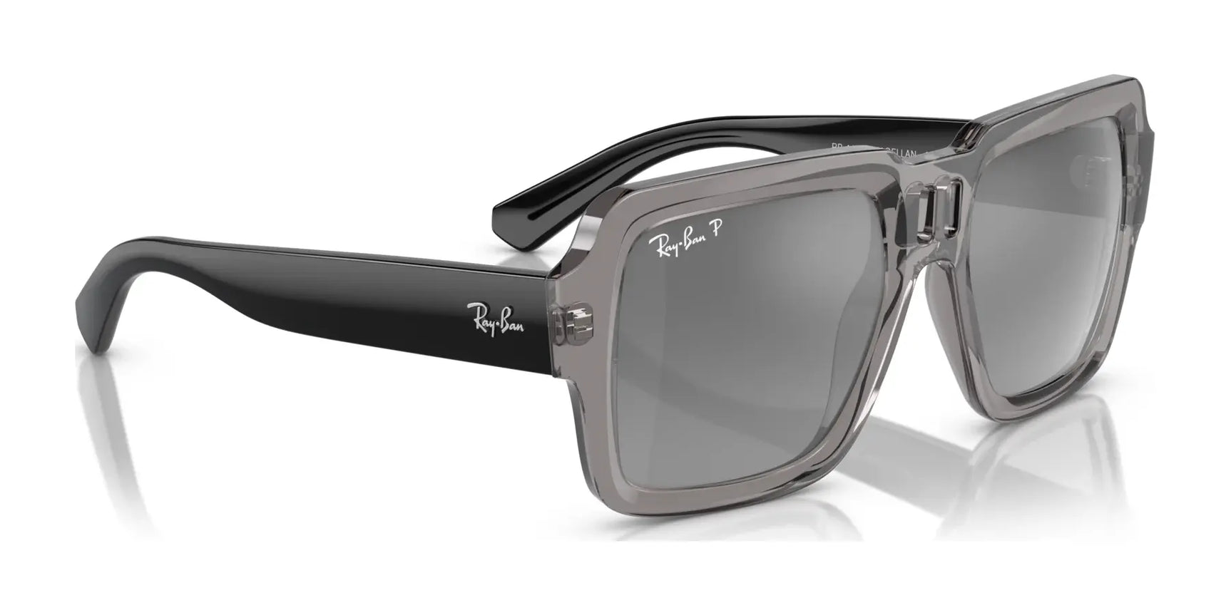 Discover the Ray-Ban MAGELLAN RB4408 Sunglasses in size 54, featuring bio-based acetate with square gray lenses, transparent gray frames, and black temples for stylish UV protection.