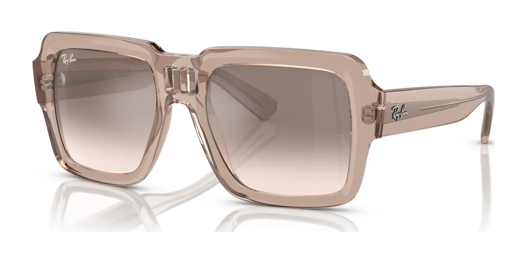 The Ray-Ban MAGELLAN RB4408 Sunglasses in Transparent Light Brown №67278Z feature square frames made from bio-based acetate with gradient lenses for UV protection, plus a subtle logo on the temples for added elegance.