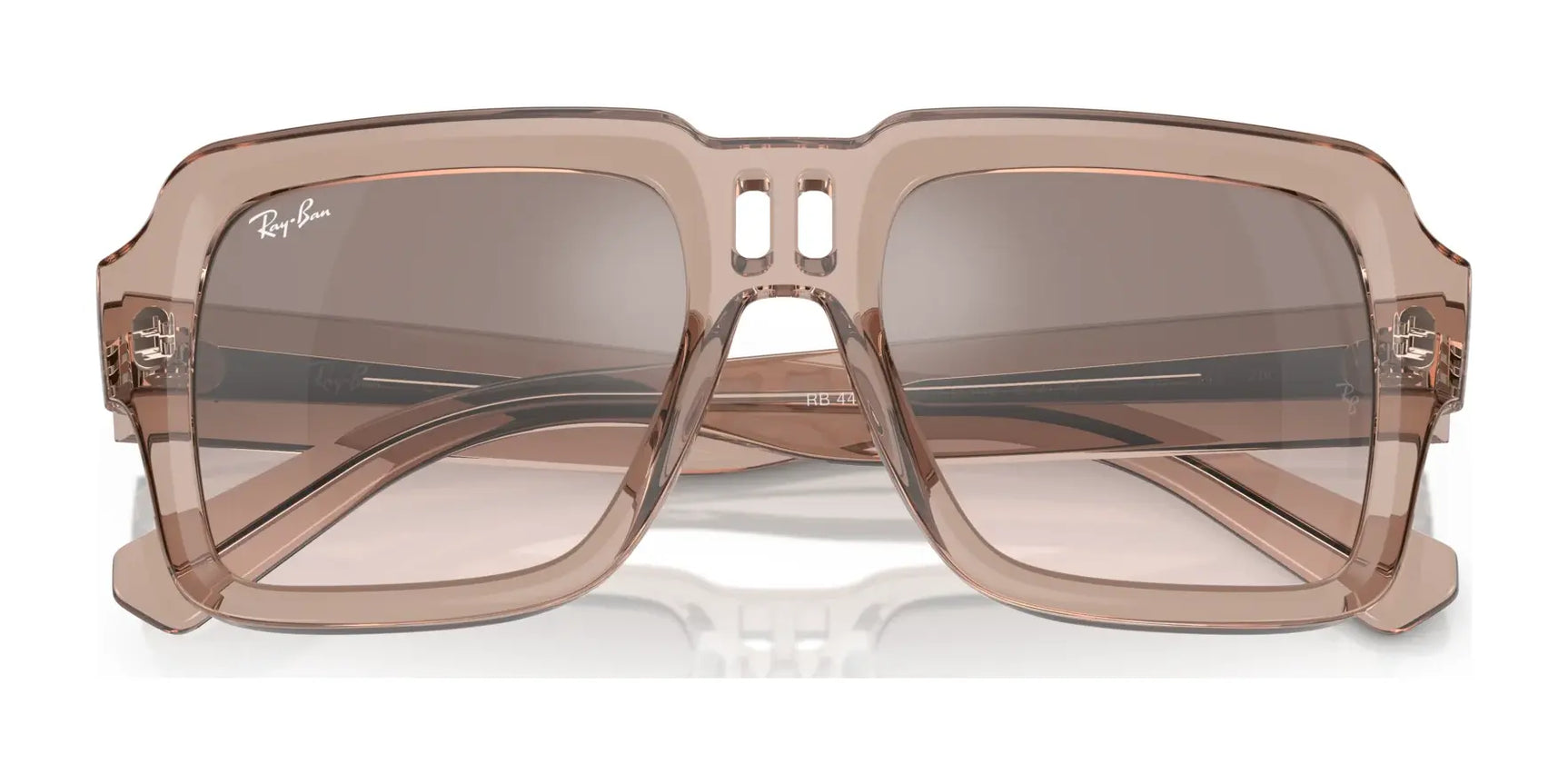 The Ray-Ban MAGELLAN RB4408 sunglasses feature a light brown transparent bio-based acetate frame with tinted lenses, offering stylish UV protection and an eco-friendly choice in eyewear.