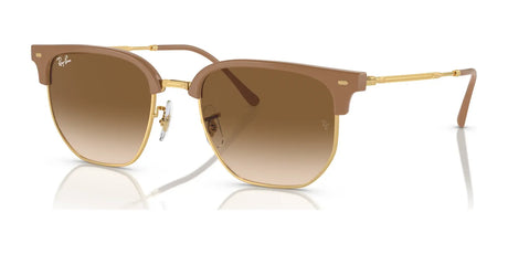 The Ray-Ban NEW CLUBMASTER RB4416 sunglasses boast a striking brown and gold frame with gradient lenses, delivering stylish UV protection against a clean white backdrop.