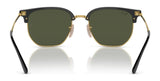 Front view of Ray-Ban NEW CLUBMASTER RB4416F sunglasses in size 55, featuring polarized dark green lenses, sleek black frames, and elegant gold accents.