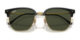 Ray-Ban's NEW CLUBMASTER RB4416F Sunglasses in size 55 showcase a chic black and gold frame with classic green polarized lenses, viewed from the front.