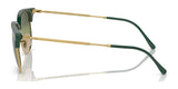 Side view of Ray-Ban NEW CLUBMASTER RB4416F sunglasses in green and gold, with curved arms and reflective lenses, set against a white background.