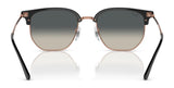 Ray-Ban NEW CLUBMASTER RB4416F Sunglasses feature a black and gold frame with a hexagonal design and gradient tint polarized lenses, as seen from the front.