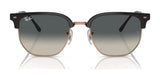 Ray-Ban's NEW CLUBMASTER RB4416F sunglasses, size 55, showcase a Clubmaster design with black upper rims, gold accents, and gradient polarized lenses against a white backdrop.