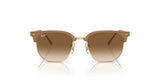 The Ray-Ban NEW CLUBMASTER RB4416F Sunglasses, size 55, boast a stylish gold frame and gradient brown lenses. Showcased from the front against a white background, they exemplify timeless design and sophistication.