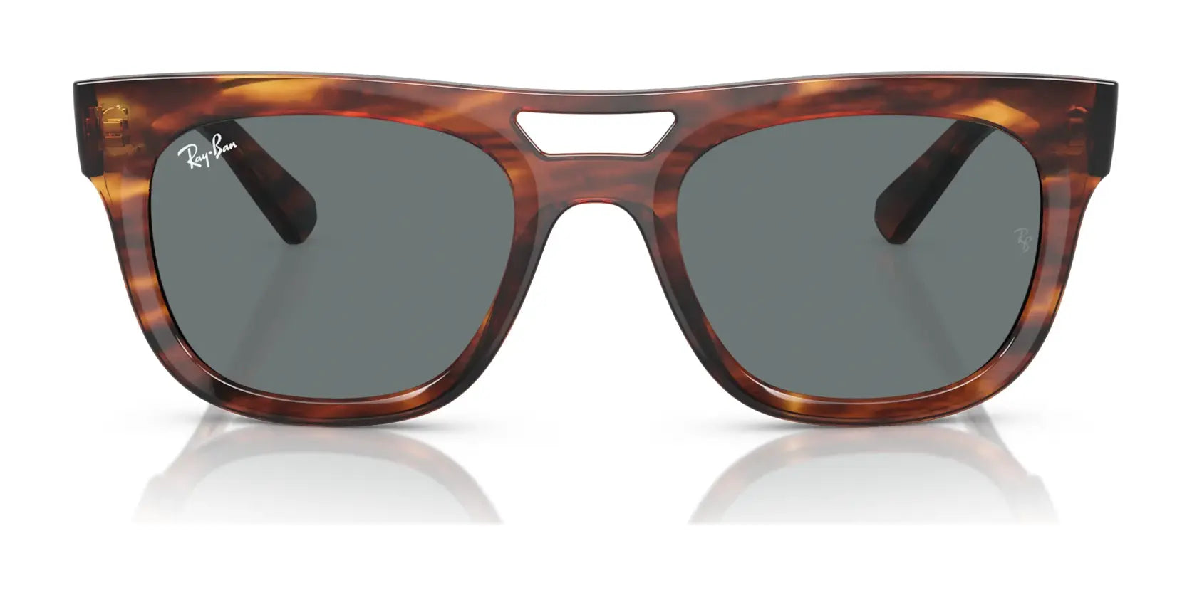 The Ray-Ban PHIL RB4426 Sunglasses, Size 54, showcase a squared silhouette with tortoiseshell frames and green lenses crafted from bio-based acetate, elegantly set against a white background.