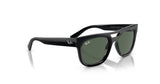 The Ray-Ban PHIL RB4426 Sunglasses, size 54, feature a squared silhouette made from bio-based acetate with black rectangular frames and green lenses on a white background.