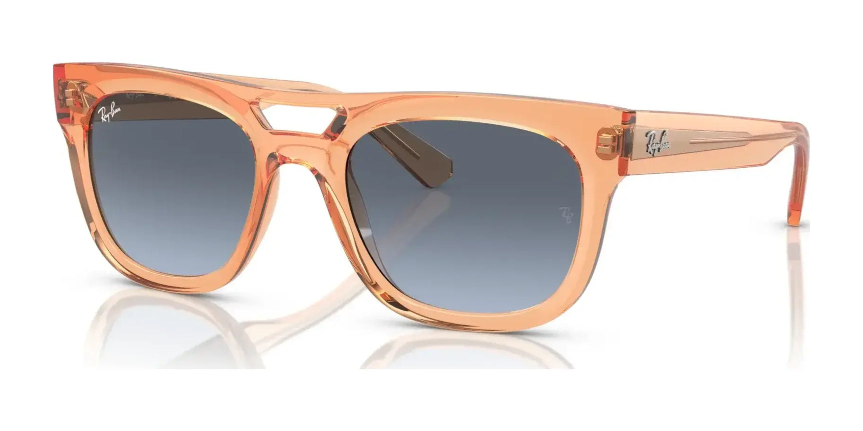 Ray-Ban PHIL RB4426 Sunglasses in size 54 feature a square shape with transparent orange frames and dark gradient lenses, offering excellent UV protection against a clean white background.