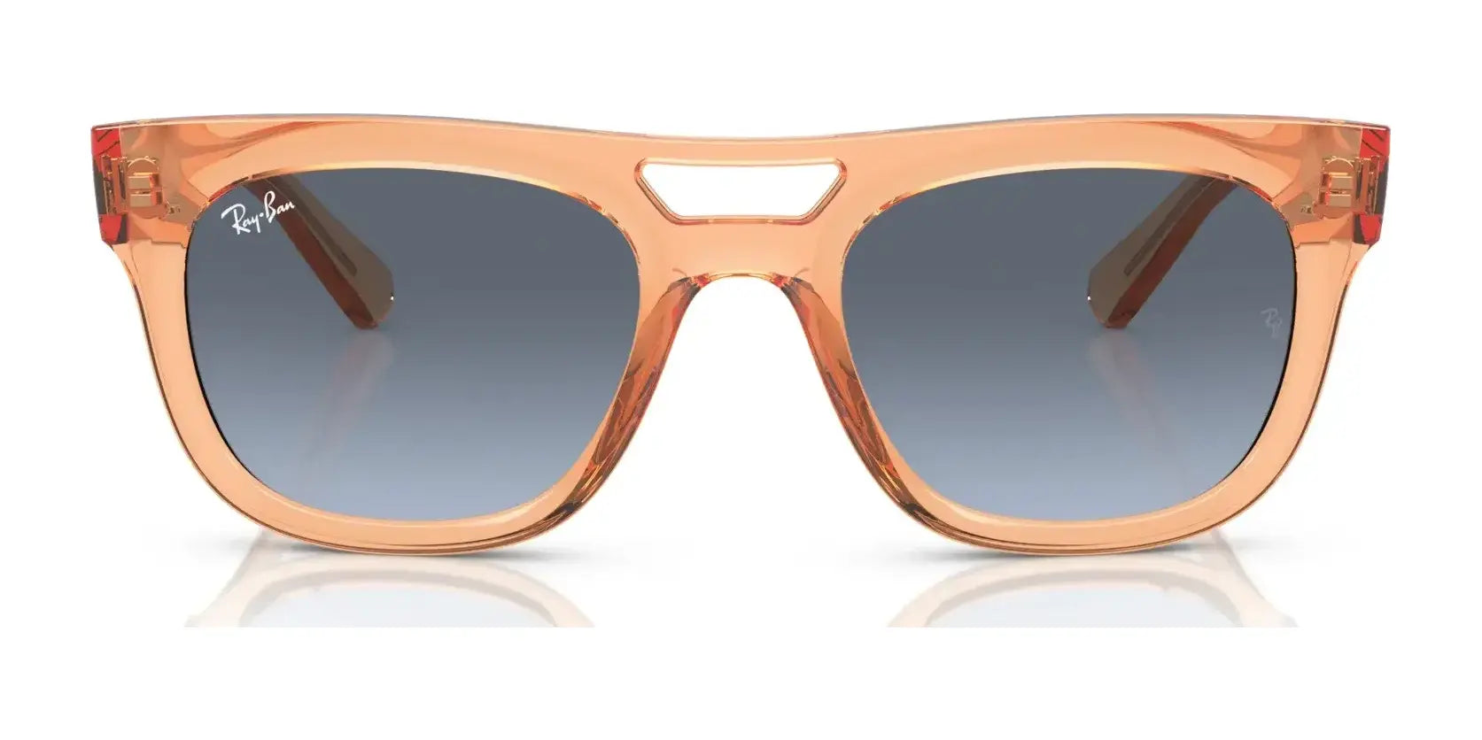 Ray-Ban PHIL RB4426 Sunglasses, Size 54, feature transparent orange bio-based acetate frames with a squared silhouette and dark lenses.