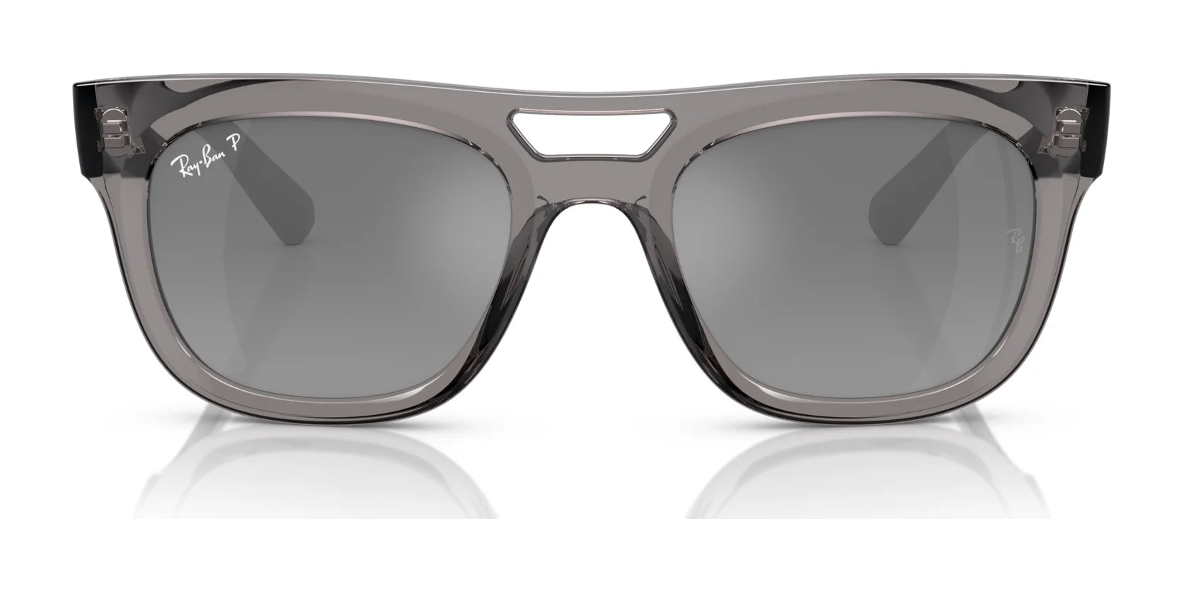 Ray-Ban PHIL RB4426 sunglasses, size 54, feature gray rectangular lenses and a bridge cutout, offering a sleek modern design with a squared silhouette.