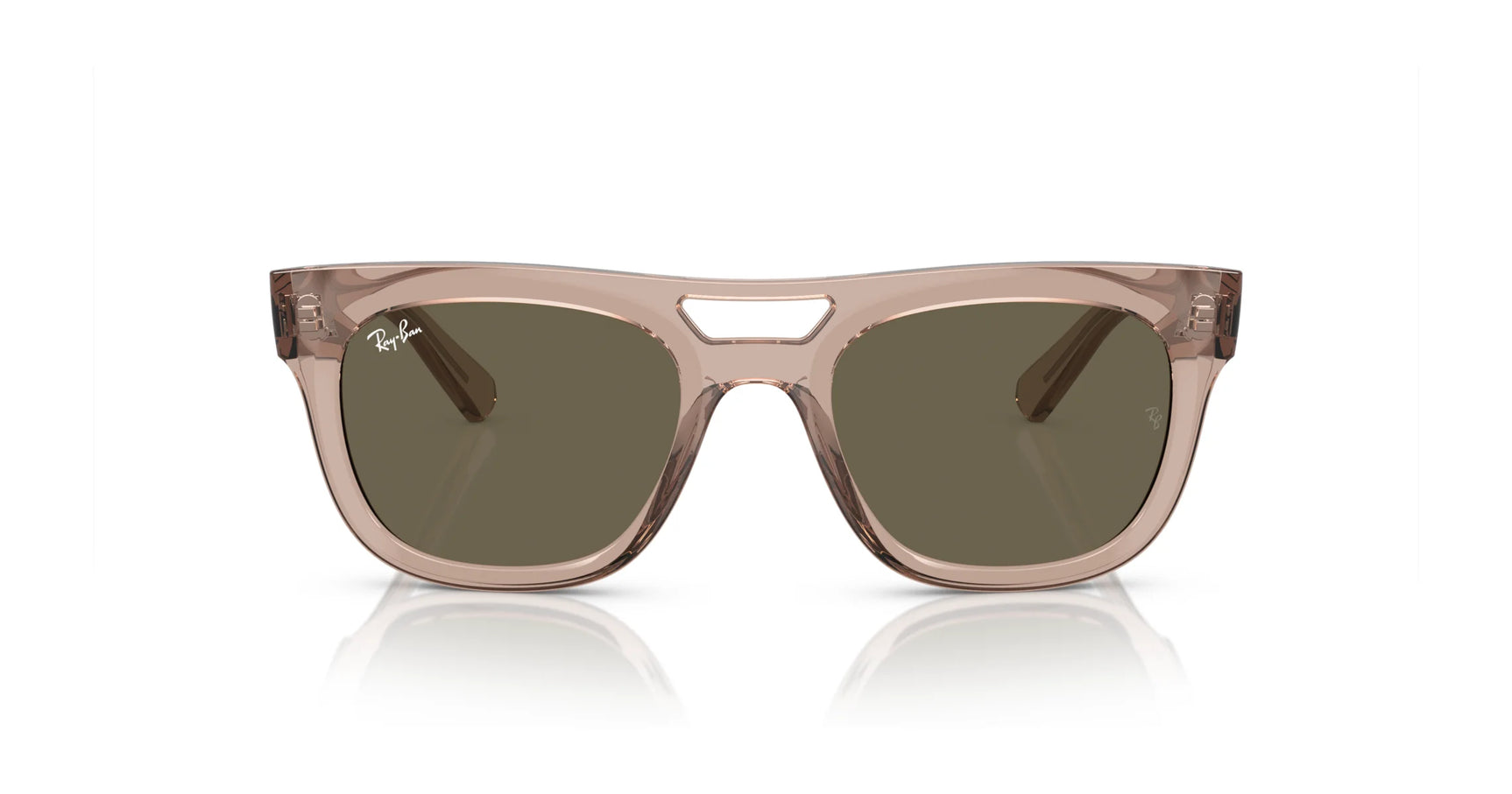 Ray-Ban PHIL RB4426 Sunglasses, size 54, in beige with a squared silhouette and green lenses, showcased on a white background.