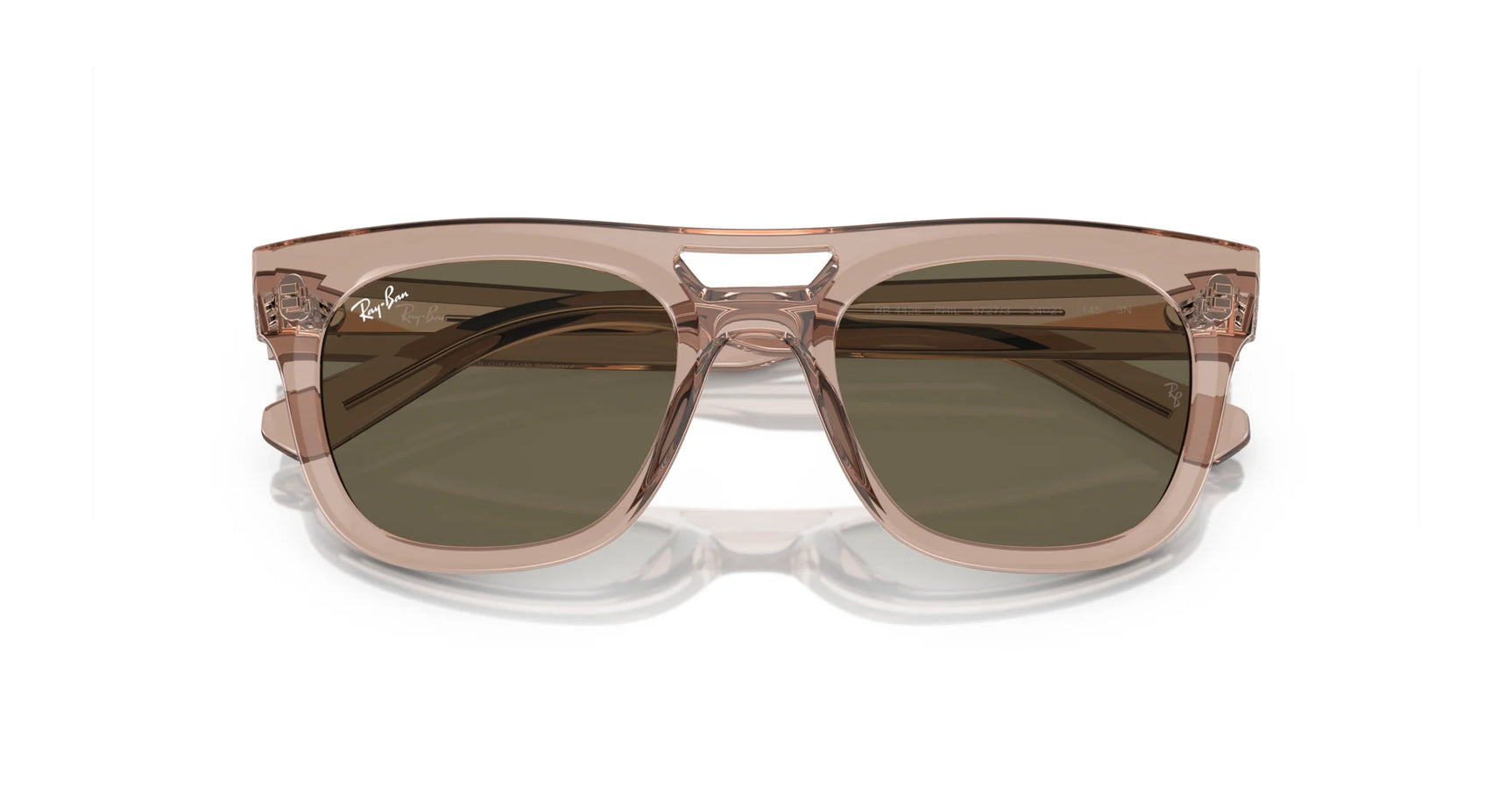 The Ray-Ban PHIL RB4426 Sunglasses, size 54, showcase a transparent brown square frame with dark lenses, providing chic UV protection on a white background.