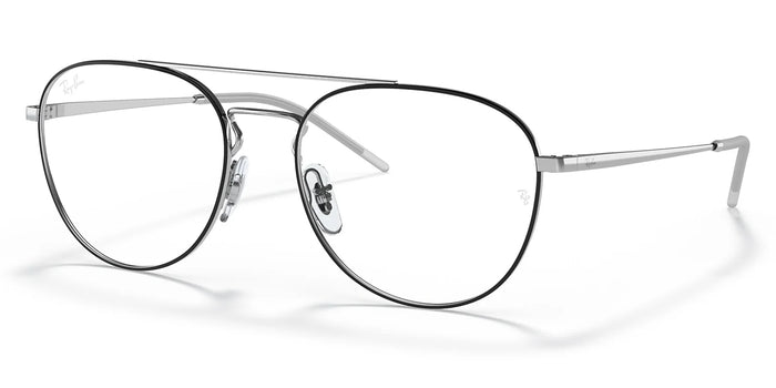 Ray-Ban RB6414 Eyeglasses | Size 55 / Polished Black On Silver / Size 55