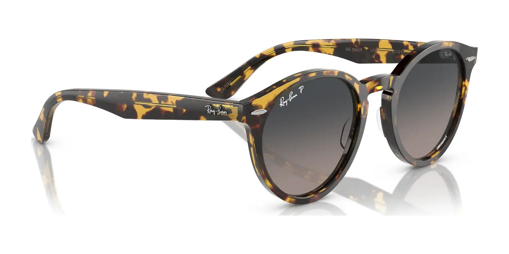 Ray-Ban LARRY RB7680S sunglasses have a tortoiseshell round frame made of premium acetate, featuring dark lenses and a visible Ray-Ban logo on the arms.