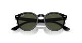 The Ray-Ban LARRY RB7680S sunglasses showcase a retro, classic round design with sleek black acetate frames contrasting dark green lenses on a pristine white background.