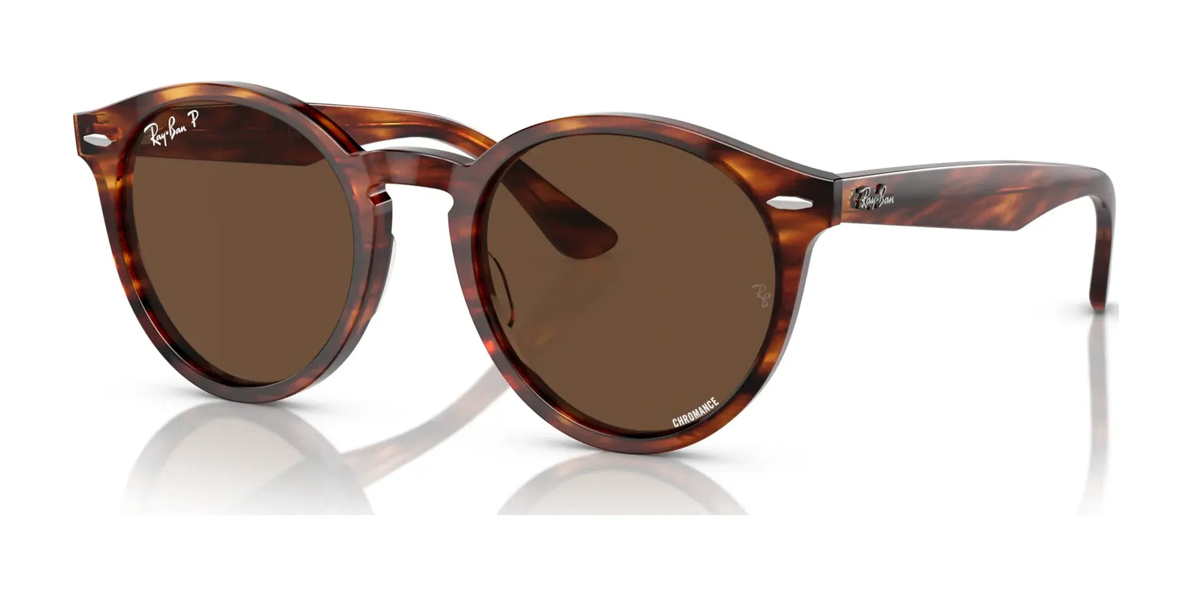 Discover the elegance of Ray-Ban LARRY RB7680S Striped Havana sunglasses, crafted from premium acetate with brown lenses. Perfect for those who appreciate retro style against a white background.