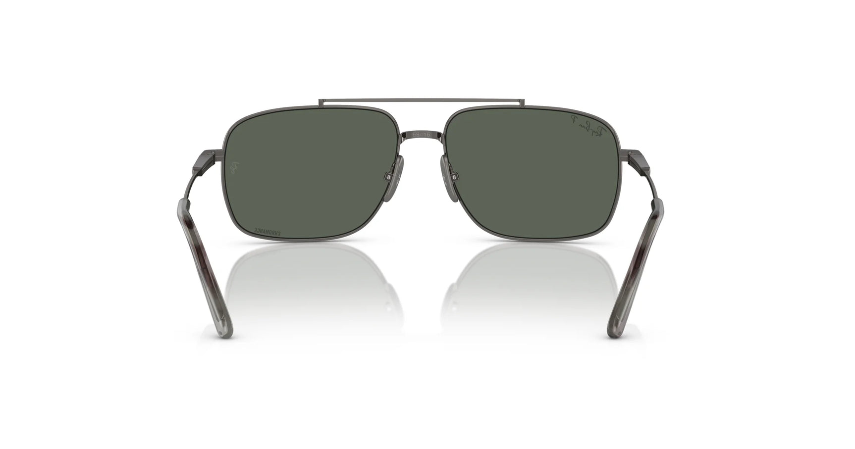 Front view of the stylish Ray-Ban MICHAEL TITANIUM RB8096 sunglasses in size 59, showcasing dark square lenses, a thin metal frame, and UV protection.