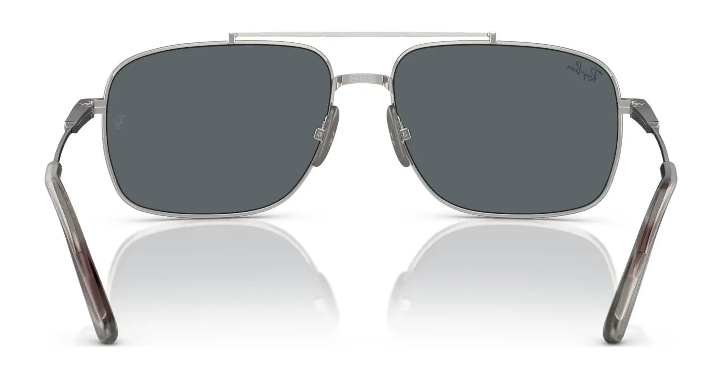 The Ray-Ban MICHAEL TITANIUM RB8096 Sunglasses | Size 59 features rectangular frames, dark lenses, thin titanium arms, and a top bridge bar for stylish UV protection all day.