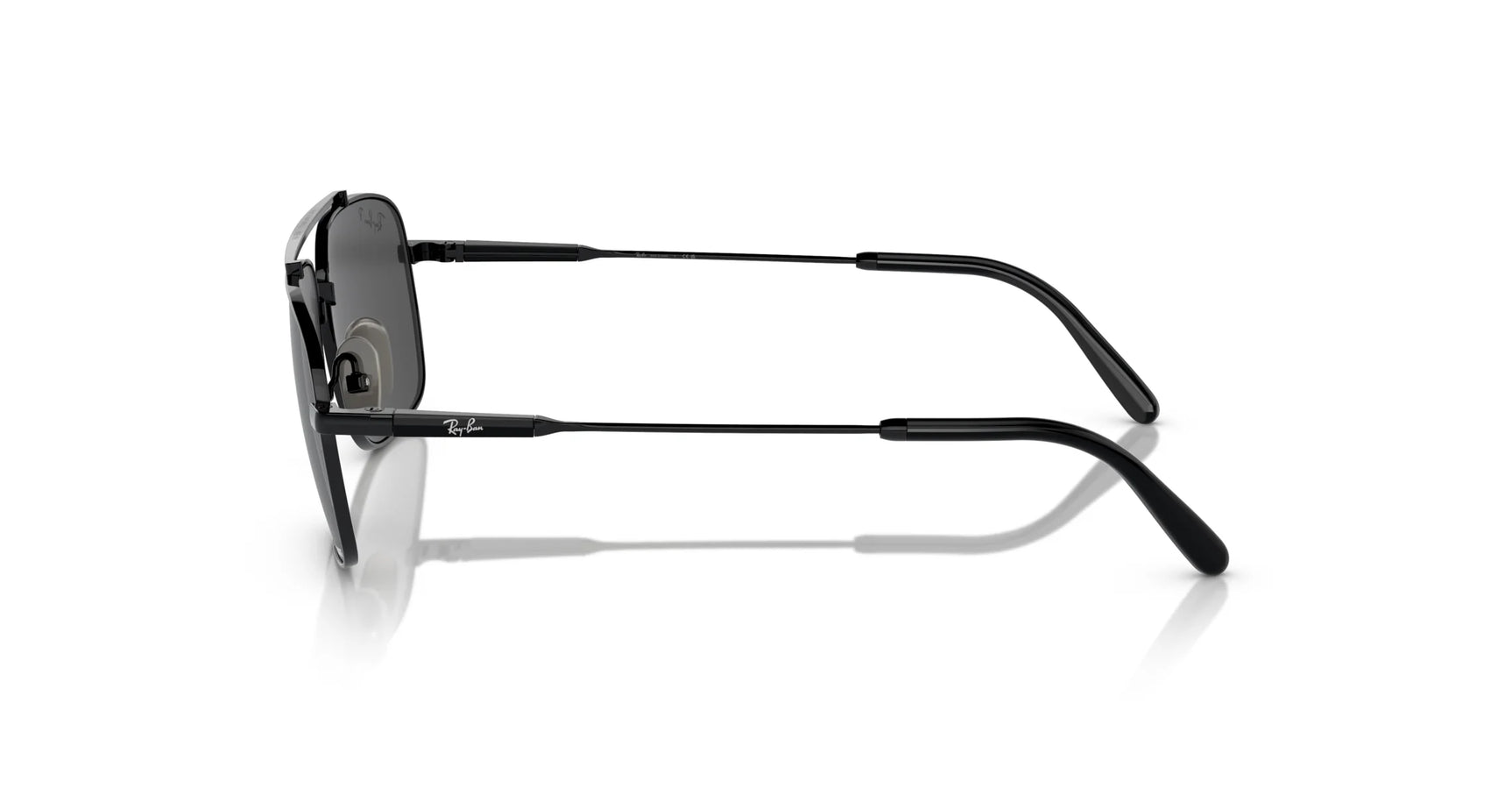 Side view of Ray-Ban MICHAEL TITANIUM RB8096 aviator sunglasses with UV-protective dark lenses, set against a white background.