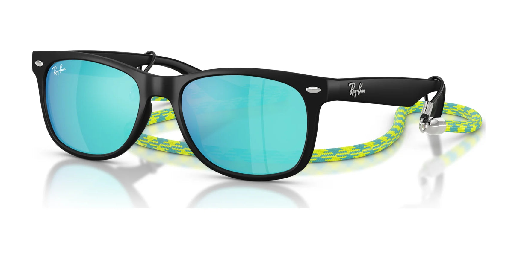 Ray-Ban JUNIOR NEW WAYFARER RJ9052S Sunglasses Rubber Black / Light Green Mirror Blue