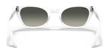 Ray-Ban MISS BURBANK RJ9099S sunglasses in white feature a chic, stylish frame with dark lenses for UV protection. Viewing from the back highlights the frame and temples, making it perfect for fashion-forward individuals seeking both flair and functionality. Ideal size: 45.