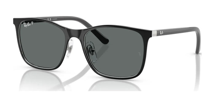 Ray-Ban RJ9551S Sunglasses | Size 48 / Black On Silver №295/81 / Dark Grey (Polarized) (3P 10%)