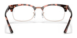 The Ray-Ban CLUBMASTER SQUARE RX3916V eyeglasses feature a tortoiseshell design with a modern Clubmaster Square style, including a thin metal bridge and clear nose pads for a contemporary front view. Available in size 52 from the renowned brand, Ray-Ban.