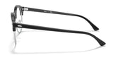 Side view of the sleek Ray-Ban CLUBROUND RX4246V eyeglasses, size 49, featuring black frames with clear lenses and straight temples, reminiscent of classic Ray-Ban style, set against a pristine white background.