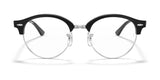 The Ray-Ban CLUBROUND RX4246V Eyeglasses | Size 49 showcase a unique round design with a sleek black upper rim and clear lenses, elegantly presented from the front on a clean white background.