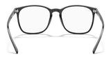 Ray-Ban RX5387F eyeglasses featuring sleek black acetate frames and clear, prescription-ready lenses, showcased from the front in size 54.