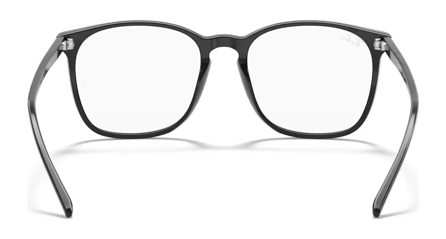 Ray-Ban RX5387F eyeglasses featuring sleek black acetate frames and clear, prescription-ready lenses, showcased from the front in size 54.