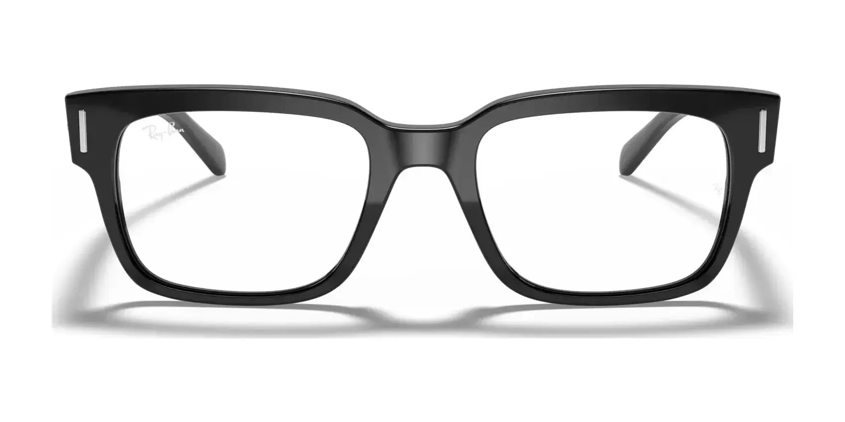 The Ray-Ban JEFFREY RX5388 eyeglasses showcase sleek black square frames with clear lenses, making them an excellent choice for men's eyewear. Set against a crisp white background, they beautifully merge modern style with classic design.