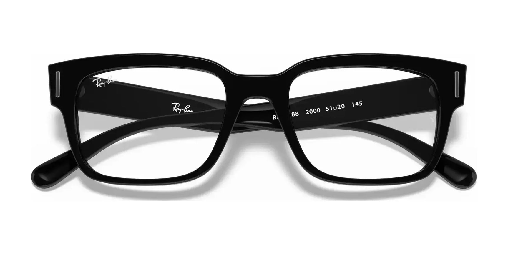 Sleek black Ray-Ban JEFFREY RX5388 eyeglasses in a size 53, featuring the iconic logo on the temples, ideal for individuals looking for fashionable men's eyewear.