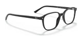 A pair of stylish Ray-Ban LEONARD RX5393F eyeglasses in size 53, featuring black full-rim frames and transparent lenses, is elegantly displayed on a pristine white background.