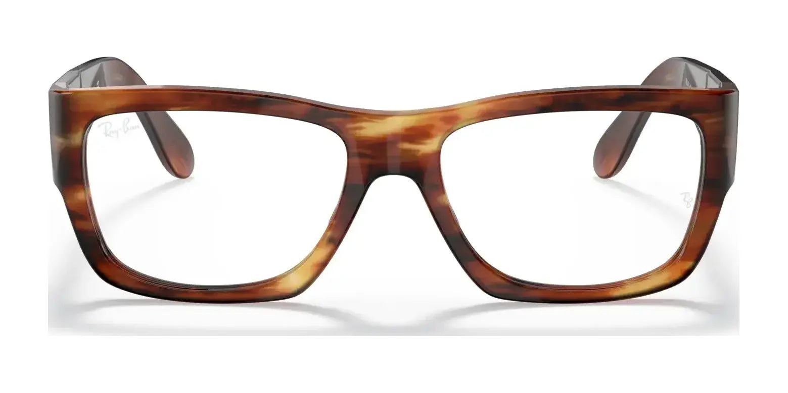 Ray-Ban NOMAD WAYFARER RX5487 Eyeglasses in tortoiseshell feature wide, square acetate frames and come in a rectangular shape, viewed from the front—perfectly prescription ready.