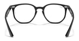 Ray-Ban's HEXAGONAL RX7151 eyeglasses, size 52, feature a black, round design with clear lenses and showcase the brand's iconic style against a white backdrop.