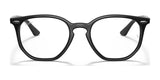 Ray-Ban HEXAGONAL RX7151 Eyeglasses in black frames with clear lenses, viewed from the front, Size 52.