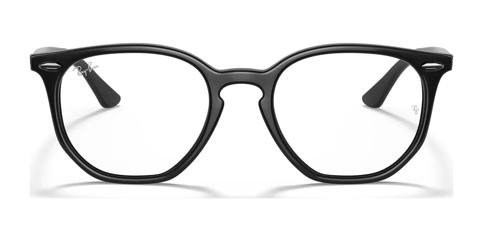 Ray-Ban HEXAGONAL RX7151 Eyeglasses in black frames with clear lenses, viewed from the front, Size 52.