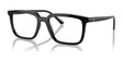 The Ray-Ban ALAIN RX7239 eyeglasses with black square frames and clear lenses rest elegantly on a reflective surface, echoing Ray-Ban's timeless style.