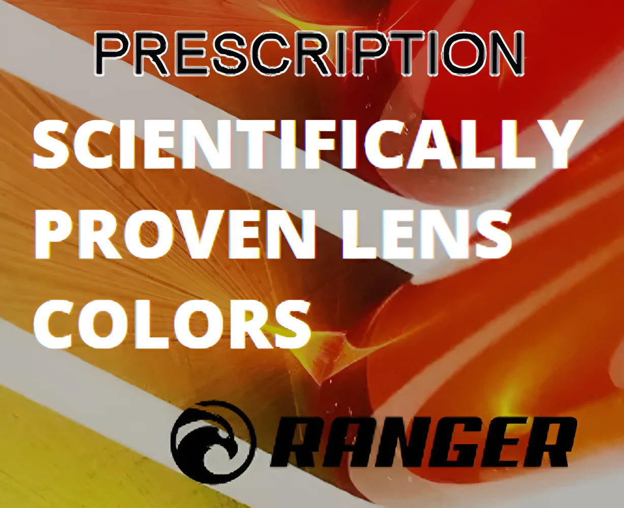 Bold text over colorful lenses illustration reads: "RE Ranger Spare Prescription Lenses - Scientifically Proven Colors." The RE Ranger logo sits at the bottom.