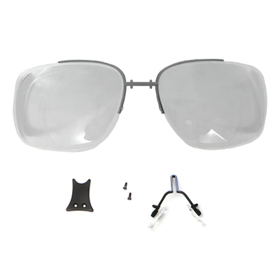 RE Ranger XLW Prescription Insert: Clear replacement lenses with a small nose pad, screws, and black mounting piece shown below—perfect for your RE Ranger XLW prescription insert or shooting frame.