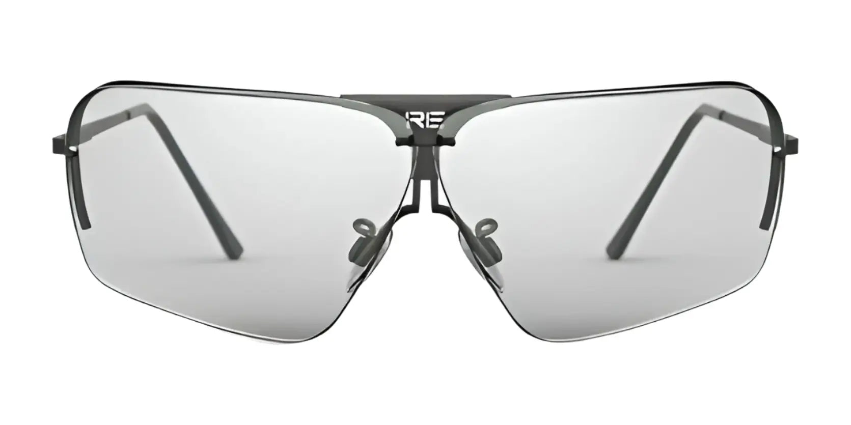 The RE Ranger Edge Shooting Glasses feature angular Claysight mirrored lenses and sleek metal frames for a futuristic look.