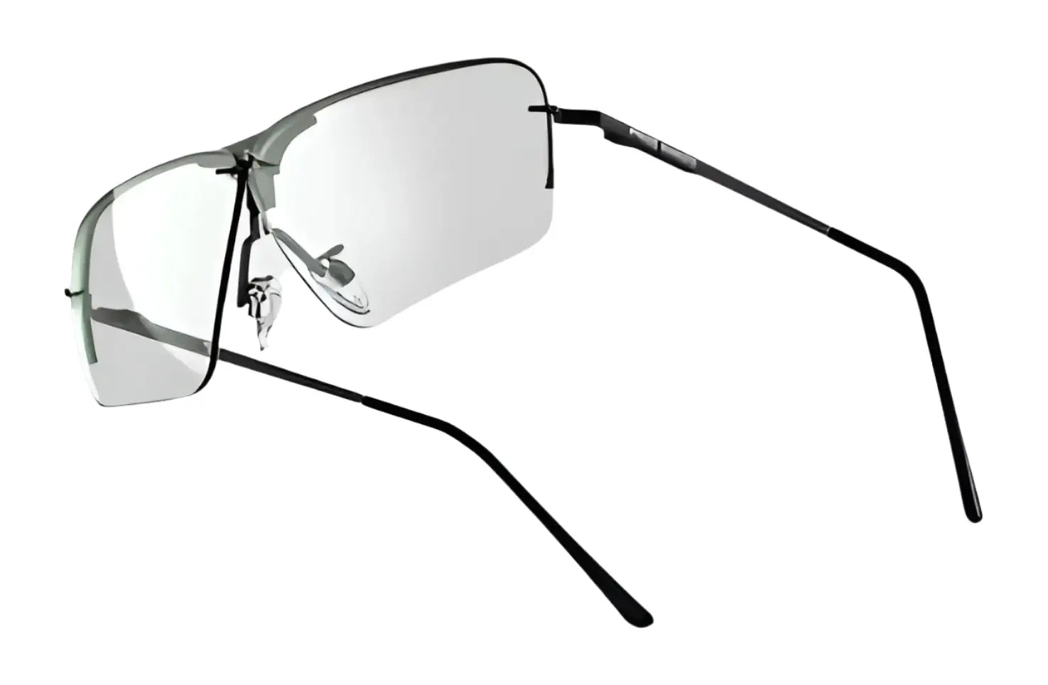 Elegant RE Ranger Edge Shooting Glasses with sleek rimless design and thin black metal arms, featuring Claysight lenses for enhanced clarity, displayed on a white background.