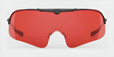 Introducing the RE Ranger Falcon Pro Shooting Glasses by RE Ranger, featuring a sleek, aerodynamic lens in a red tint paired with a black frame when viewed from the front. Designed for sports enthusiasts, these glasses combine style and performance with CombatCoat technology for enhanced durability.